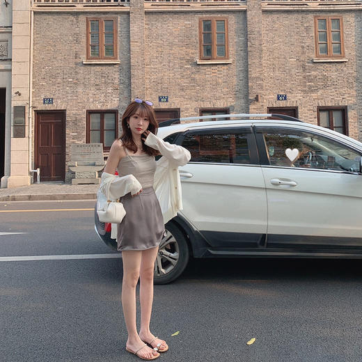 金蘑菇菇 只有裙裤 【夏日情话】夏薄防晒针织开衫背心裙裤三件套显瘦甜美 商品图1