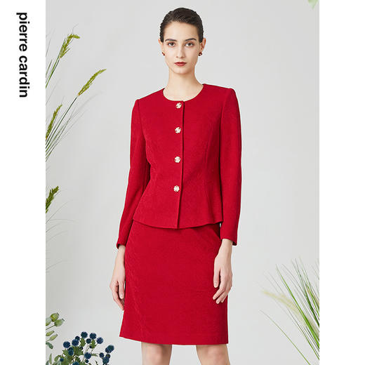 皮尔卡丹女装半身裙红色三醋酸高级感场合通勤包臀裙P3114S3013T0
 商品图0