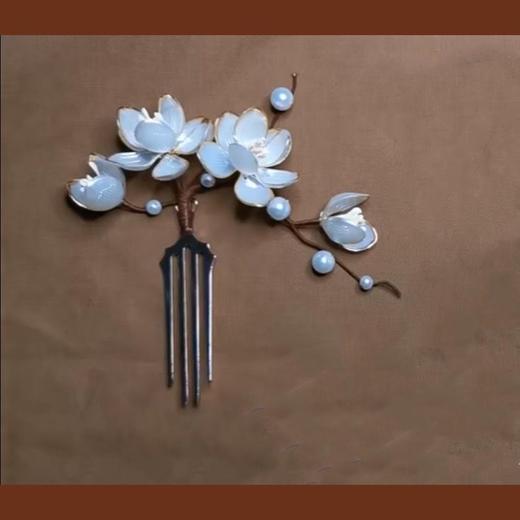 白玉兰发梳 古风发簪发钗发夹发梳u钗木簪汉服古风配饰明制头饰 商品图3