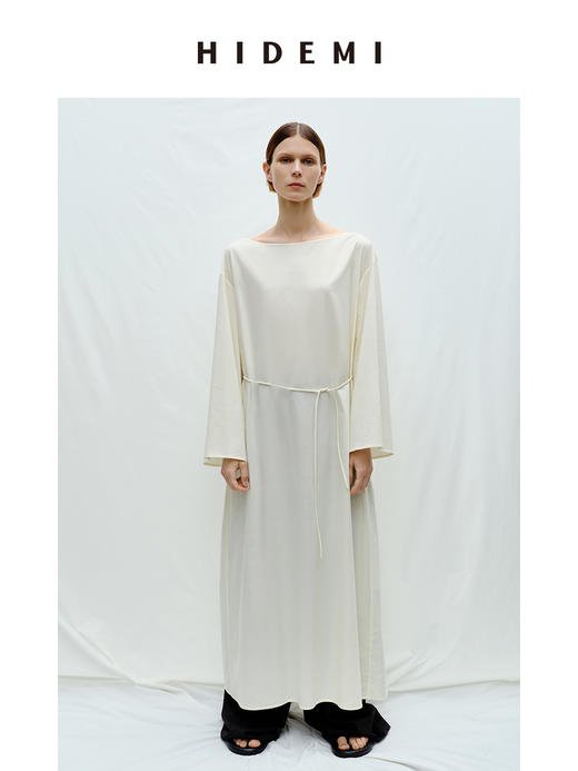 HIDEMI度假系列极简一字领天丝棉可拆卸腰带式连衣裙 商品图5