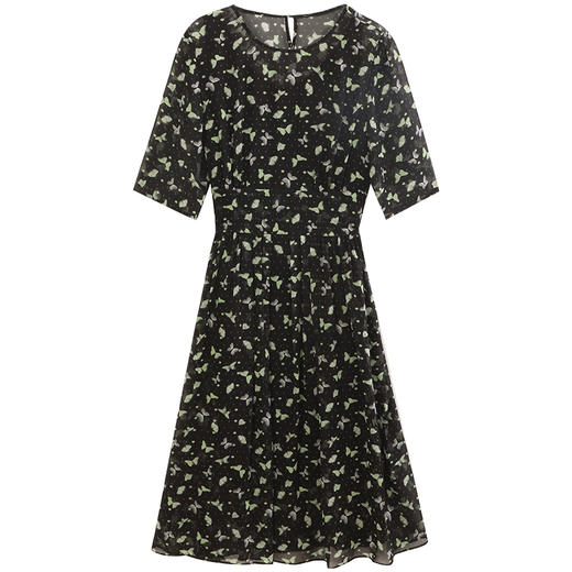 玳莎印花真丝连衣裙优雅2024夏季新款气质圆领显瘦A字碎花裙   DB35104 商品图4