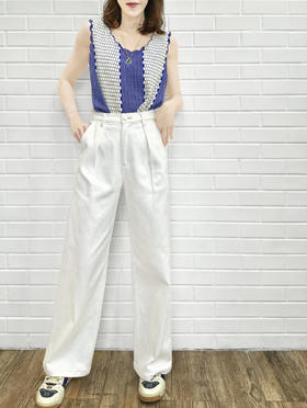 TYNVIE 插袋直筒阔腿裤-白色