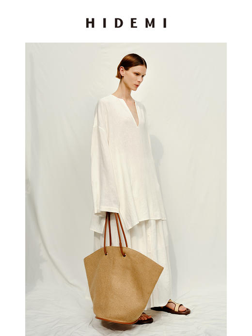 HIDEMI 度假系列草编织拼皮可调节肩带背包 商品图6