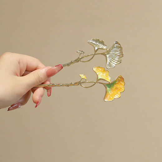 中国风气质银杏叶发簪高级感丸子头发饰古风优雅盘发簪子 商品图7
