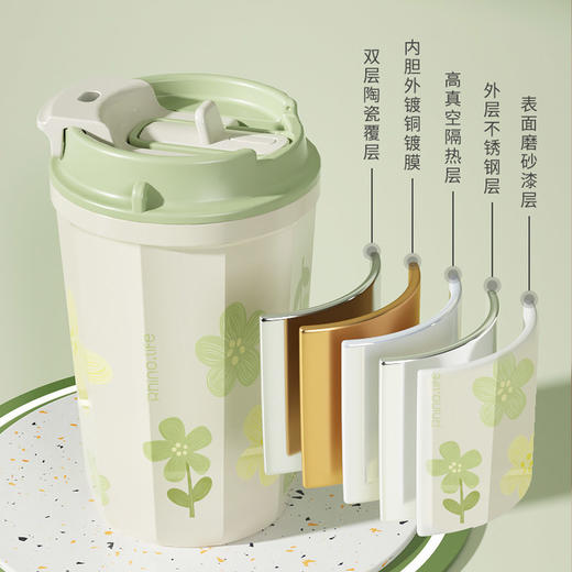 独角犀Rhinolife-TD50202701 双饮口陶瓷内胆咖啡杯春绿海棠 商品图4