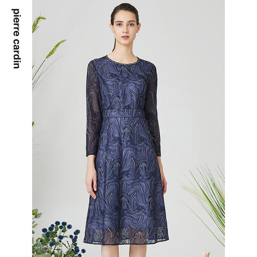 皮尔卡丹女装春季新款简约淑女蕾丝百搭连衣裙P3121E3048N0
 商品图0