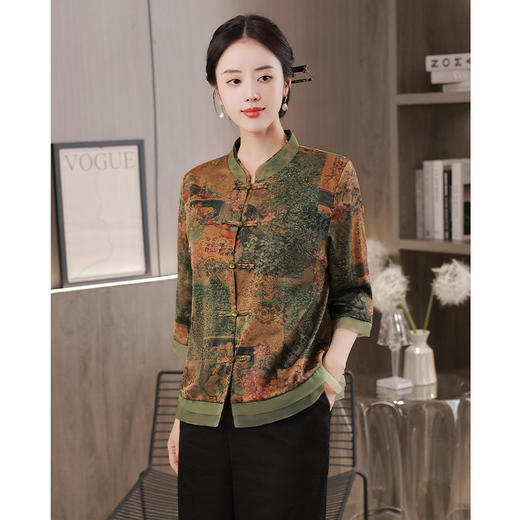 复古妈妈装日常七分袖花罗上衣JLM10593 商品图3