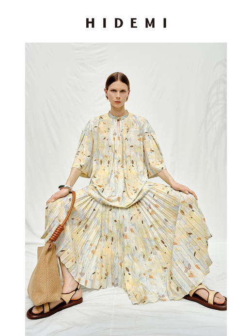 HIDEMI度假系列“夏日捕梦”艺术感手绘印花压褶套装 短袖衬衫/背心/百褶裙/短裤 商品图7