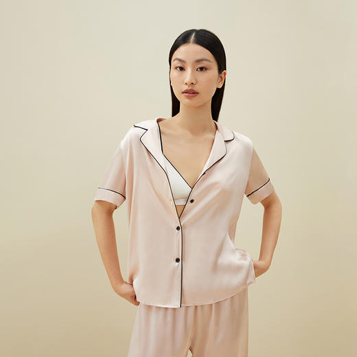 丝滑凉感】金三塔真丝睡衣100%桑蚕丝宽松短袖长裤丝绸睡衣家居服   8YSF7B412（限价款） 商品图3