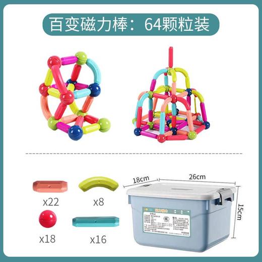 【百变磁力棒！培养宝宝的创造力】儿童百变磁力棒套装，开启宝贝创造力，ABS安全材质，防水不掉色，多种造型随意搭，光滑无味放心玩，磁力积木大颗粒，磁铁智力玩具拼装早教益智 商品图1