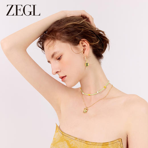 ZEGL设计师轻松春日系列小黄花串珠项链女双层叠戴人造珍珠锁骨链 商品图1