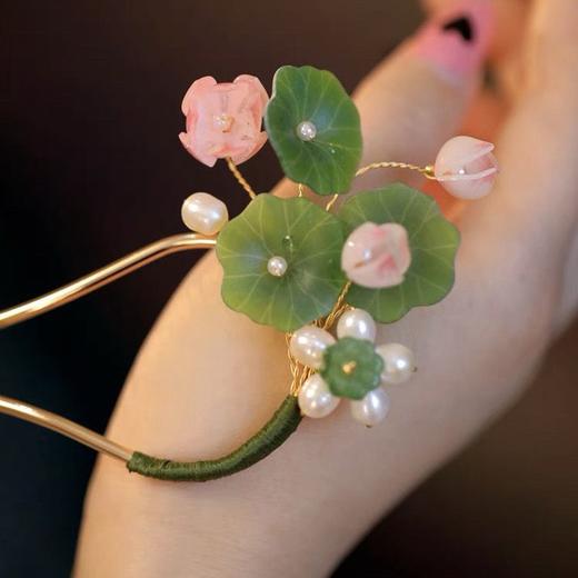 发簪女夏天中国风旗袍配饰 荷花u型簪子女古风盘发丸子头汉服发饰 商品图3