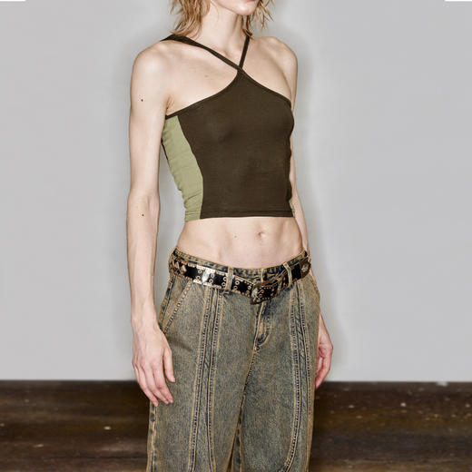 NUTH“奇异果”｜拼色吊带背心正反两穿设计感短款修身背心 商品图1