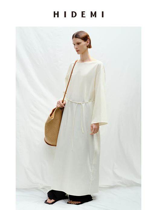HIDEMI度假系列极简一字领天丝棉可拆卸腰带式连衣裙 商品图2