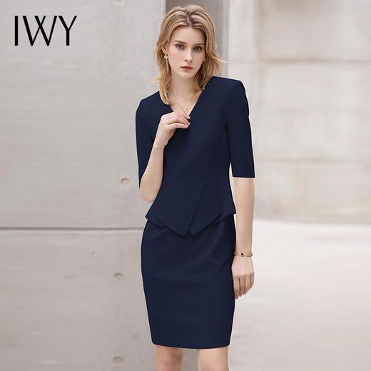 IWY/夏季新款工装连衣裙女藏青色短袖修身显瘦售楼部前台接待Q13213 商品图3