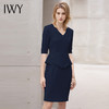 IWY/夏季新款工装连衣裙女藏青色短袖修身显瘦售楼部前台接待Q13213 商品缩略图4