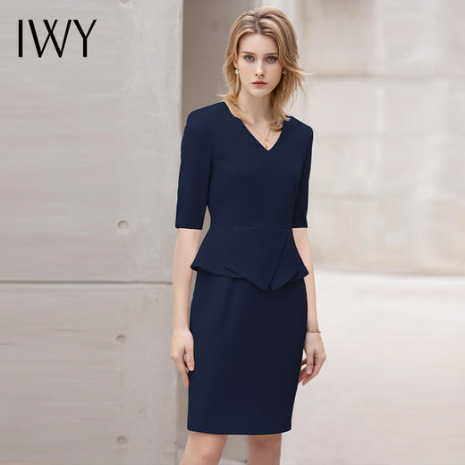 IWY/夏季新款工装连衣裙女藏青色短袖修身显瘦售楼部前台接待Q13213 商品图4
