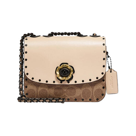 蔻驰COACH奢侈品女士专柜款MADISON系列16号小号单肩包卡其色拼色PVC配皮C2462V5SNE 商品图0