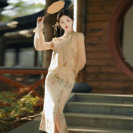【服装鞋包】新中式古风套装女气质复古国风上衣半身裙两件套 商品图2
