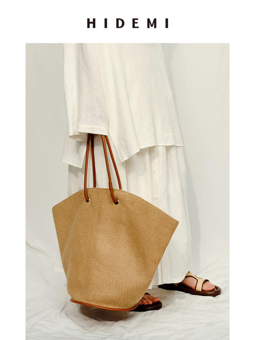 HIDEMI 度假系列草编织拼皮可调节肩带背包 商品图13