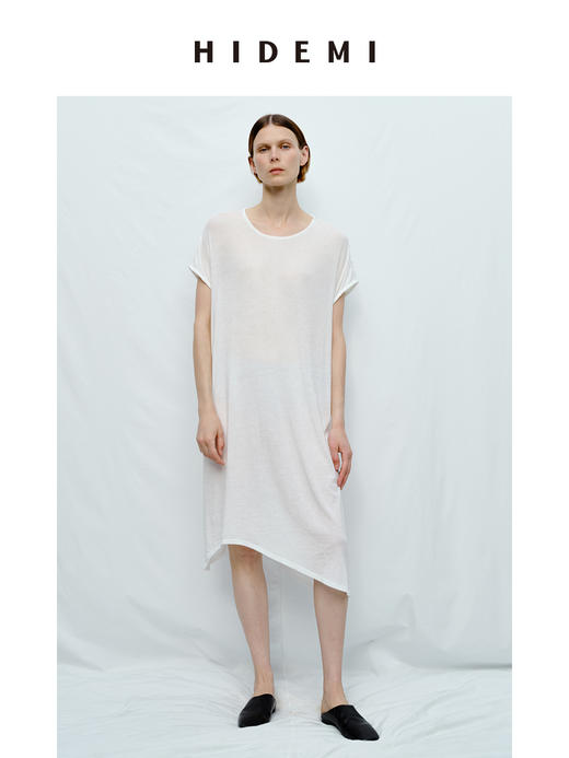HIDEMI 度假系列极简圆领廓形云朵薄针织T恤连衣裙 商品图3