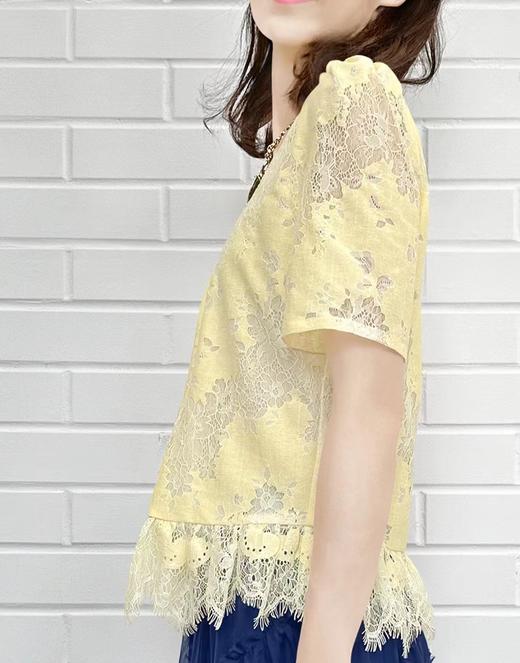 TYNVIE 荷叶装饰短袖圆领上衣 - 黄色 商品图1