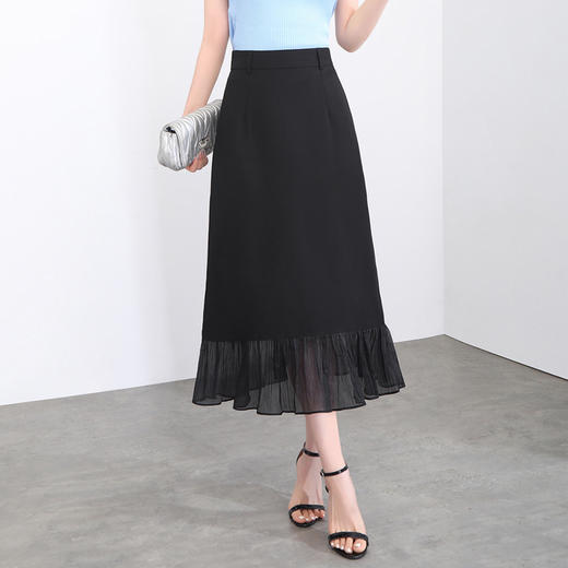 修身气质，夏款过膝长款雪纺荷叶边拼接时尚鱼尾裙高腰半身裙MYX-8885 商品图1