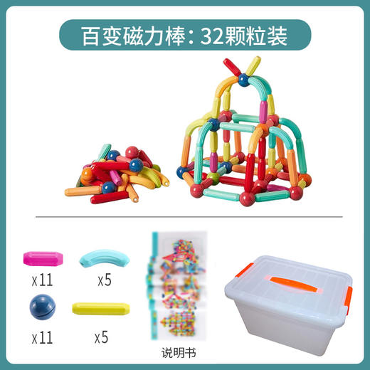 【百变磁力棒！培养宝宝的创造力】儿童百变磁力棒套装，开启宝贝创造力，ABS安全材质，防水不掉色，多种造型随意搭，光滑无味放心玩，磁力积木大颗粒，磁铁智力玩具拼装早教益智 商品图6