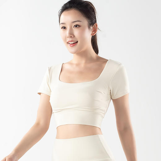 【限时秒】YOGACODE火树银花/镂空美背前胸打褶可拆卸胸垫瑜伽短袖YCDS498 商品图9