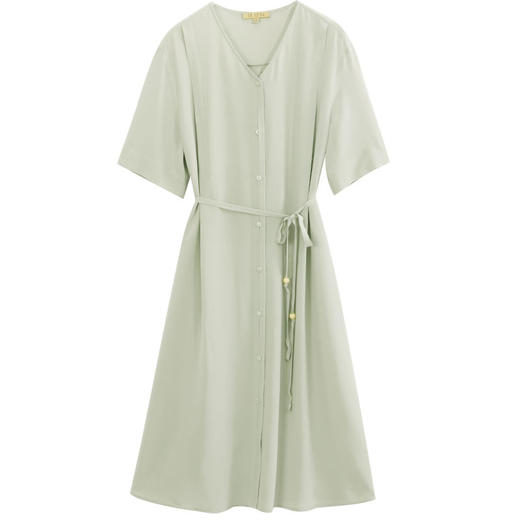 玳莎18mm双绉面料V领真丝连衣裙2023夏季新款门襟系带简约通勤中长款衬衫裙  DB35203 商品图4