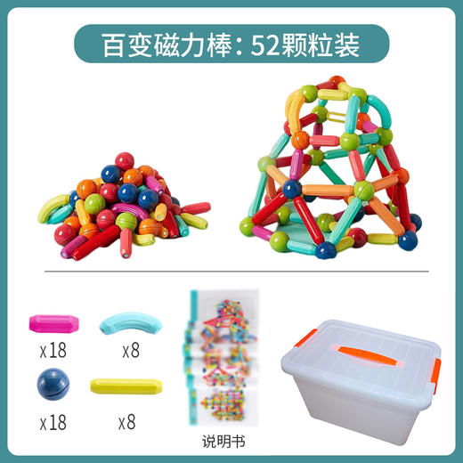 【百变磁力棒！培养宝宝的创造力】儿童百变磁力棒套装，开启宝贝创造力，ABS安全材质，防水不掉色，多种造型随意搭，光滑无味放心玩，磁力积木大颗粒，磁铁智力玩具拼装早教益智 商品图10