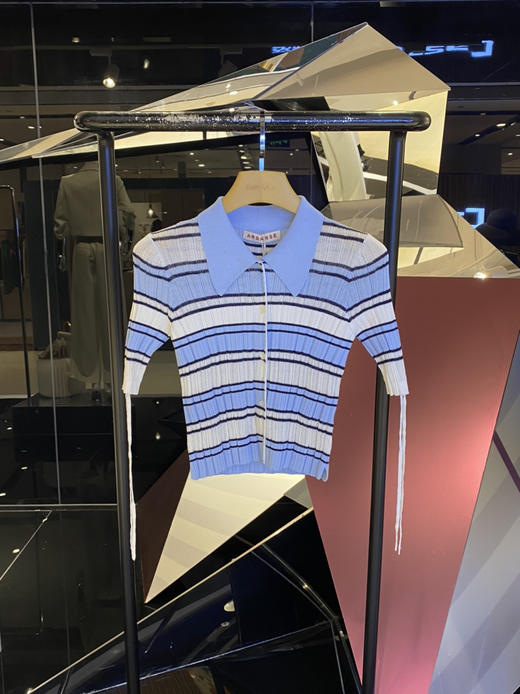 条纹POLO领针织开衫 商品图0