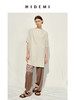 HIDEMI度假系列极简纽扣一字领水洗亚麻连衣裙上衣 商品缩略图1