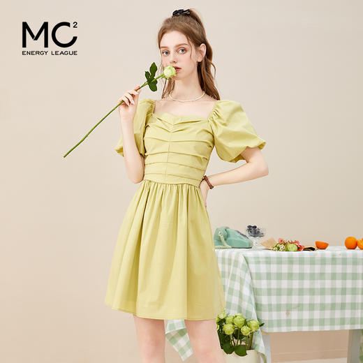 女装方领胸部打褶连衣裙-8397Q3223002 商品图1