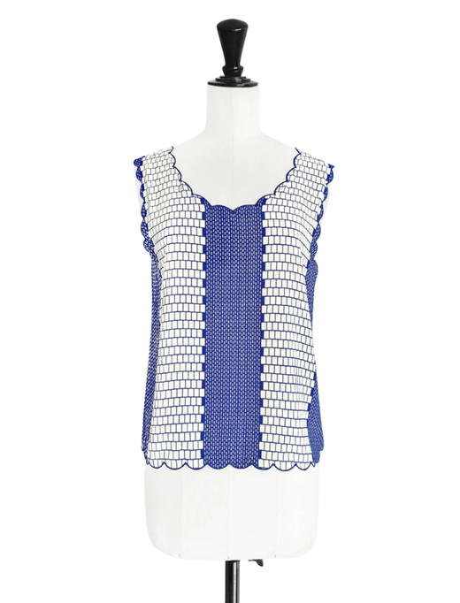 TYNVIE 波浪边车花背心 - 蓝印花 商品图4