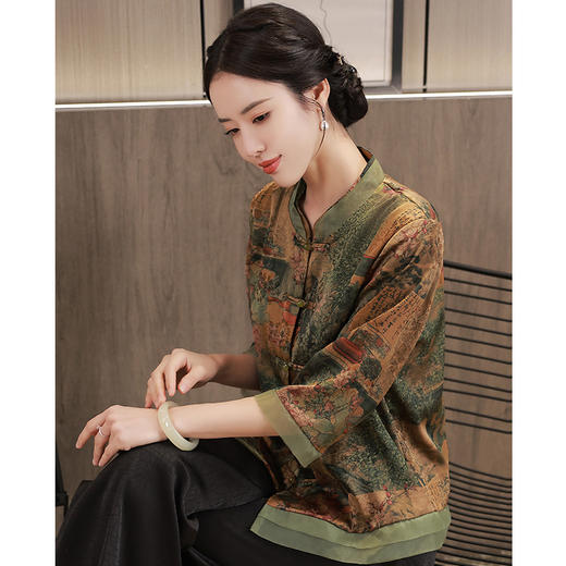 复古妈妈装日常七分袖花罗上衣JLM10593 商品图0