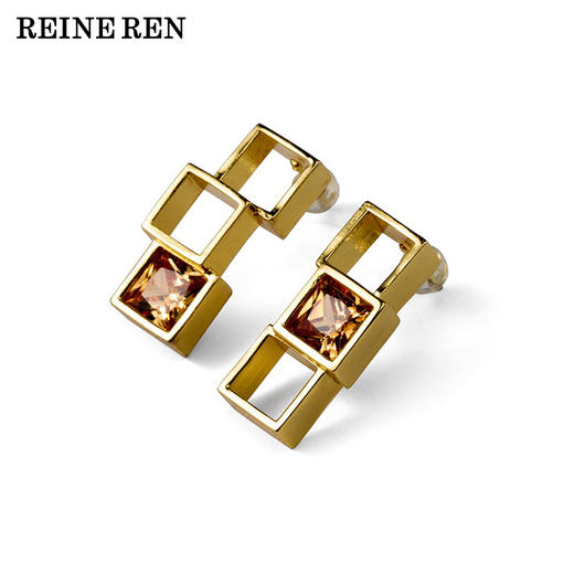 金色错落马赛克锆石耳环 商品图1