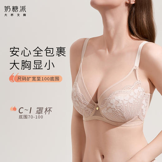 [微甜2.0薄棉款]大胸显小内衣全罩杯蕾丝显瘦文胸 商品图0