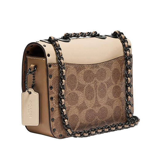 蔻驰COACH奢侈品女士专柜款MADISON系列16号小号单肩包卡其色拼色PVC配皮C2462V5SNE 商品图1