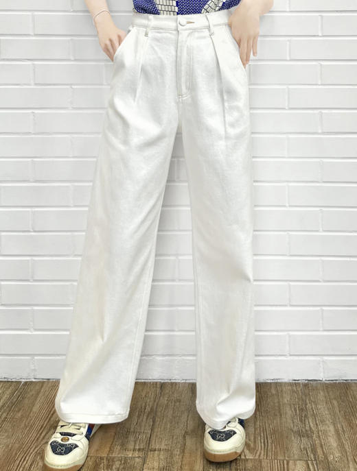 TYNVIE 插袋直筒阔腿裤-白色 商品图1