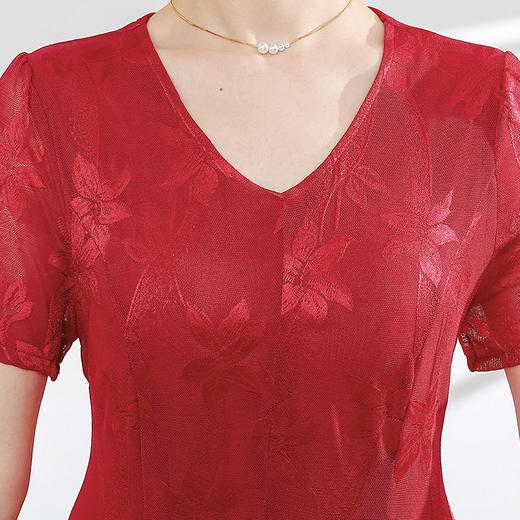 修身时尚，夏款中长款印花大码雪纺裙V领短袖气质优雅连衣裙QYM-FL-X8836-L 商品图3