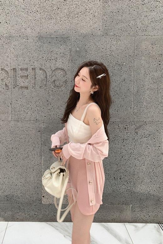 金蘑菇菇 只有裙裤 【夏日情话】夏薄防晒针织开衫背心裙裤三件套显瘦甜美 商品图6