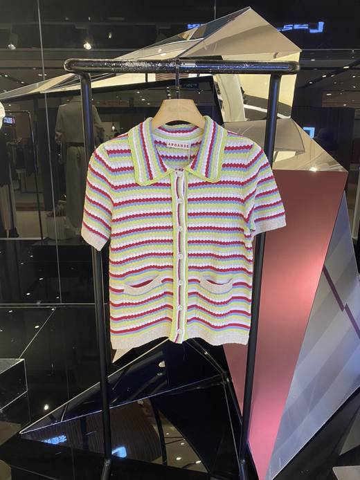 拼色条纹POLO领短袖开衫 商品图0