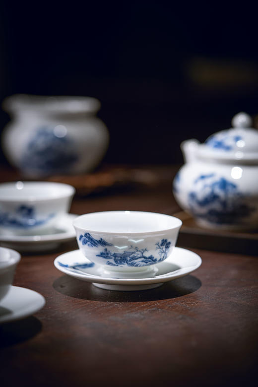 富玉  景德镇玲珑瓷功夫茶具套组釉下彩江南韵茶具 商品图3