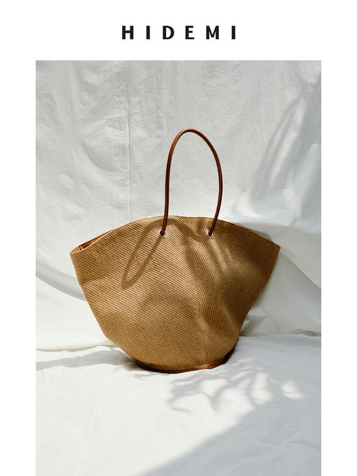HIDEMI 度假系列草编织拼皮可调节肩带背包 商品图0