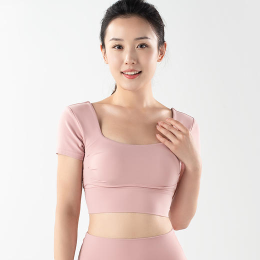 【限时秒】YOGACODE火树银花/镂空美背前胸打褶可拆卸胸垫瑜伽短袖YCDS498 商品图1