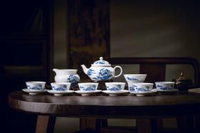 富玉  景德镇玲珑瓷功夫茶具套组釉下彩江南韵茶具