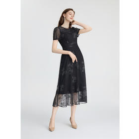 司歌蕾丝显瘦优雅气质小黑裙连衣裙A871105