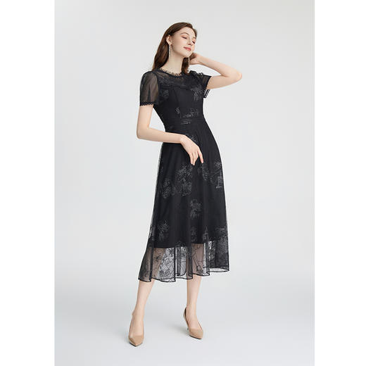 司歌蕾丝显瘦优雅气质小黑裙连衣裙A871105 商品图0