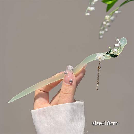 【2件套】仙铃兰花发簪女夏后脑勺盘发簪子古风配旗袍汉服发钗子头饰简约 商品图6